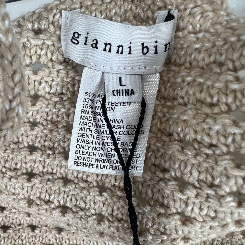 NWT Gianni Bini Tan Crochet Edie Skirt Set Halter Top Natural Midi Skirt L Large - Picture 7 of 15